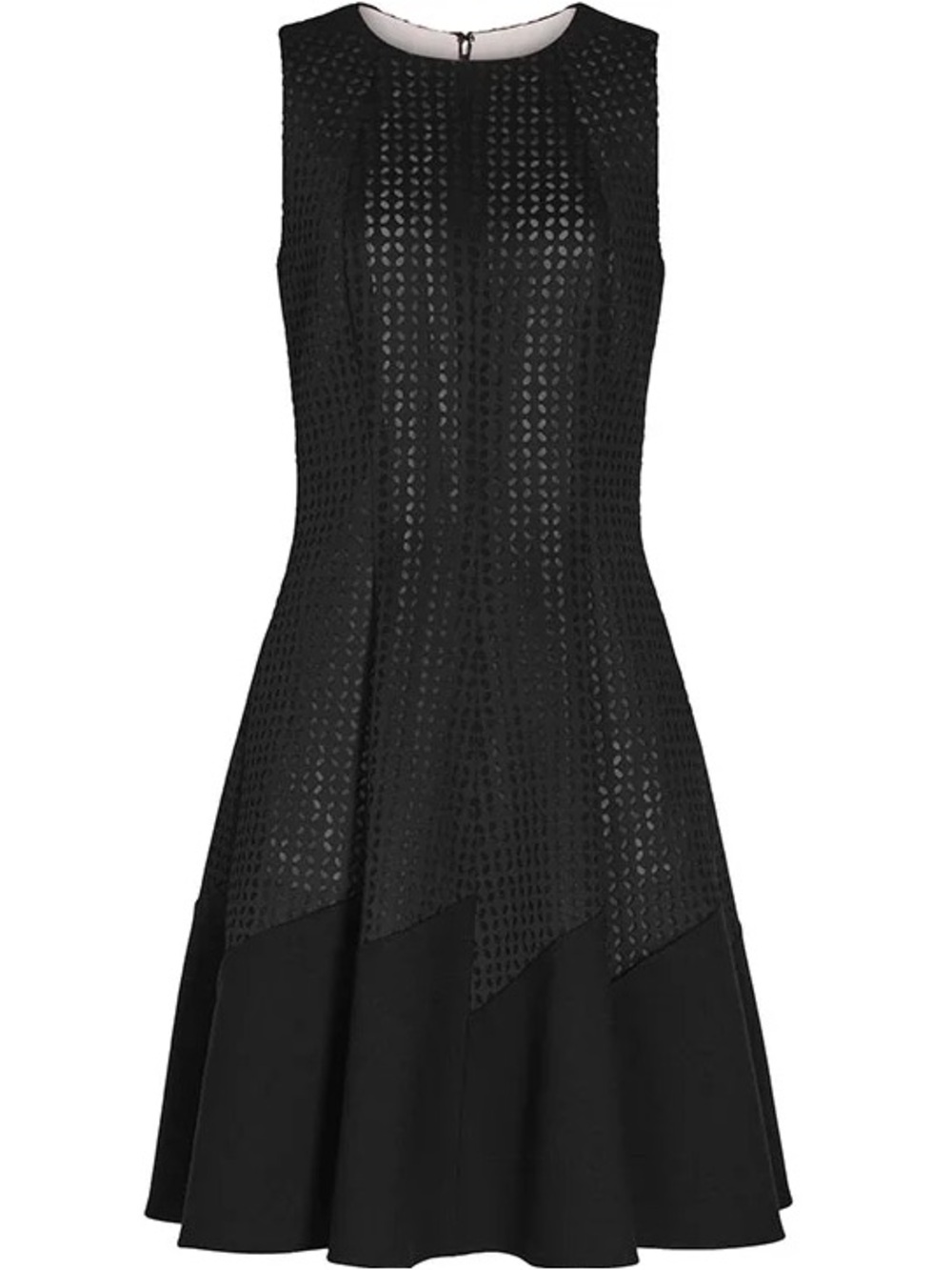 Reiss Black Sleeveless Fit & Flare A Line Dress with Laser Cut Details